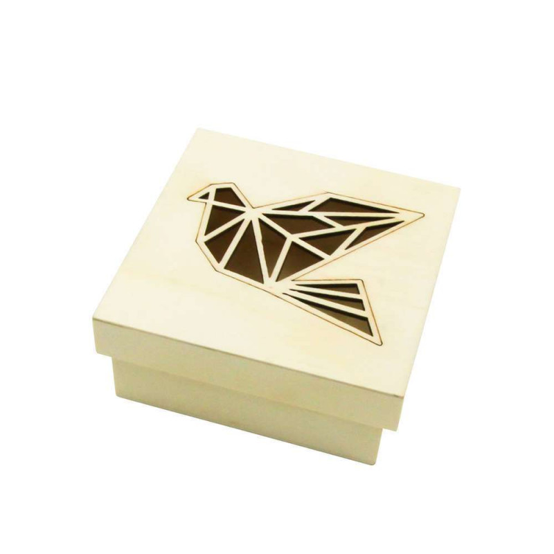 Boîte en bois découpe laser, origami oiseau