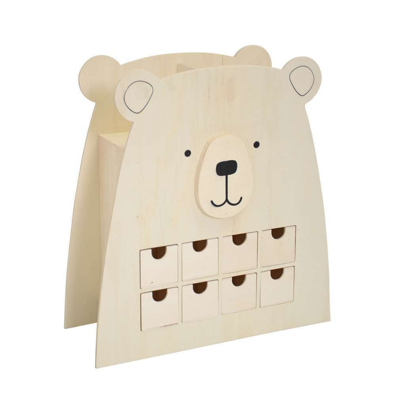 Calendrier de l'avent ours en bois avec 24 tiroirs