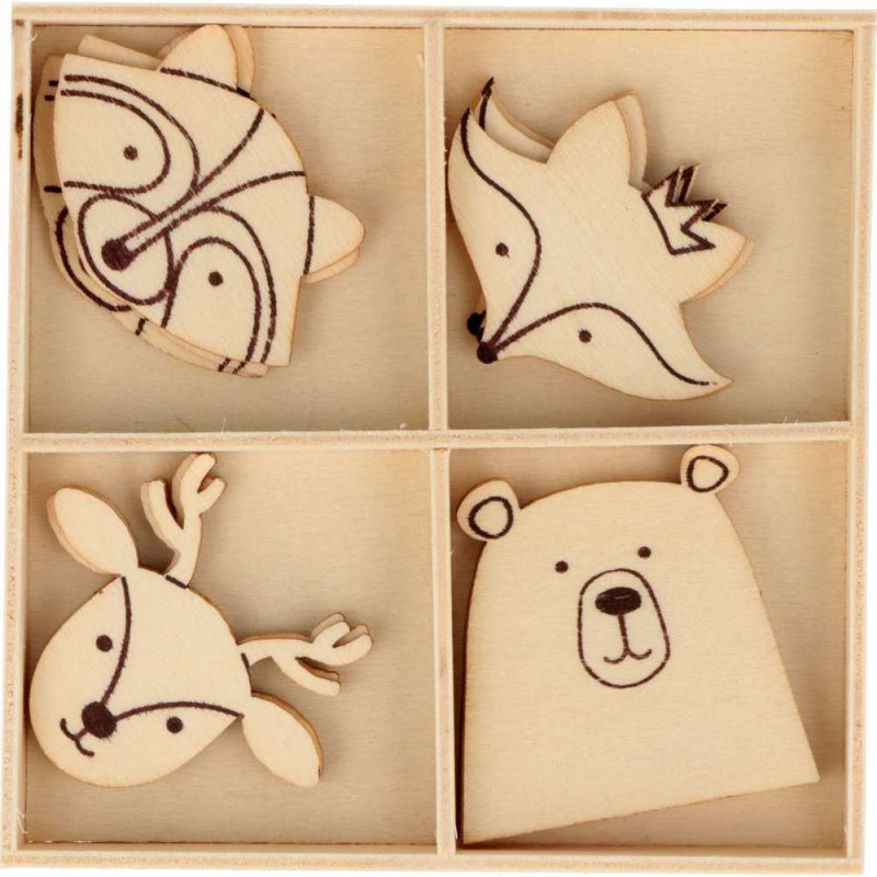 Set de 12 mini-têtes en bois Beary Christmas