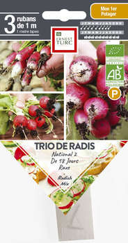 Trio de graines de radis Bio en ruban pré-semé en