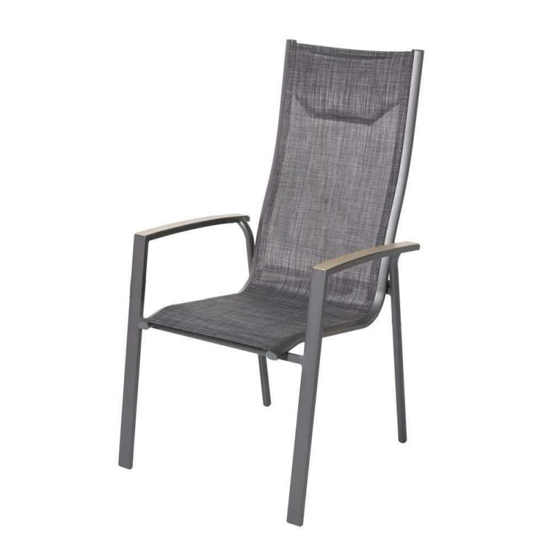 Fauteuil haut dossier STELLA en alu et toile anthr