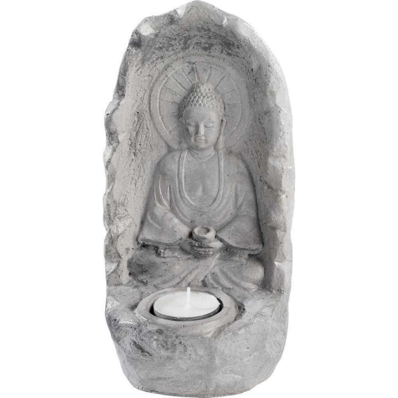 Photophore Bouddha sur rocher en béton ciré gris -