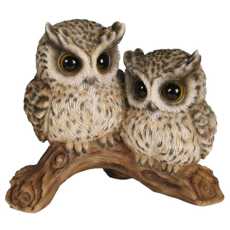 Statue en résine - Couple bébés hibou - 18cm