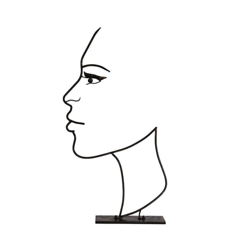 Statue visage en métal filaire noir - H. 80 cm