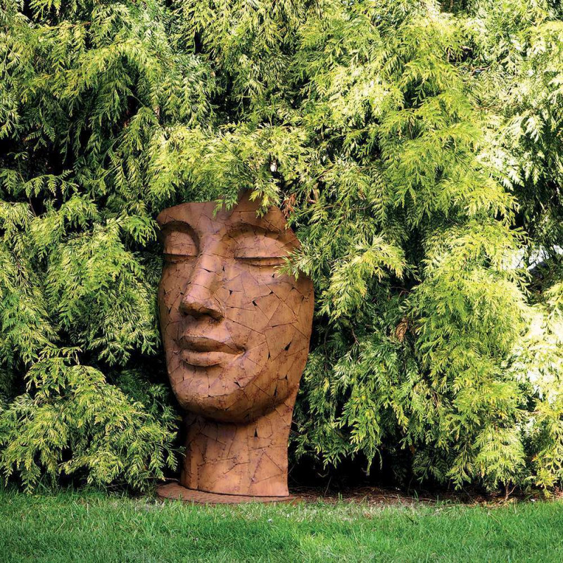 Statue visage Mosa en métal argile - H. 108 cm