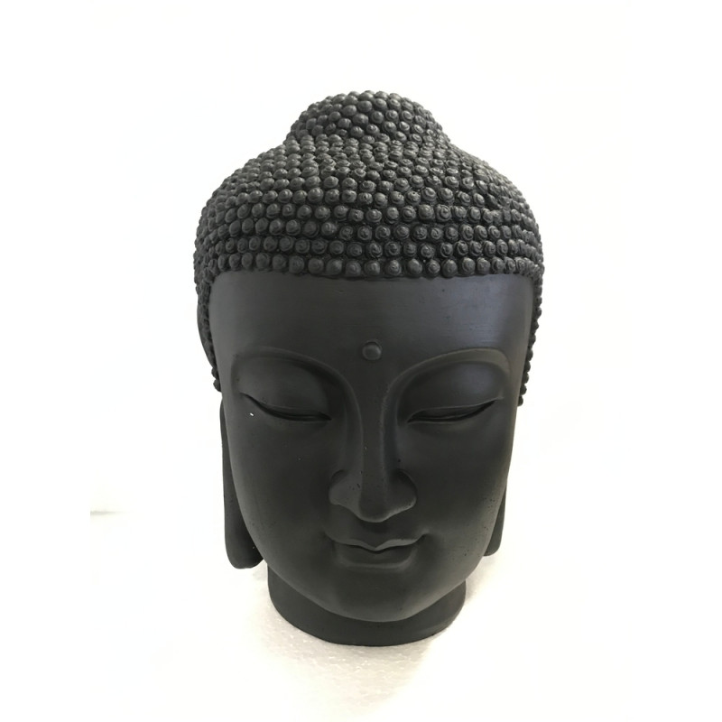 Tête de bouddha, en fibre d'argile - H. 27cm