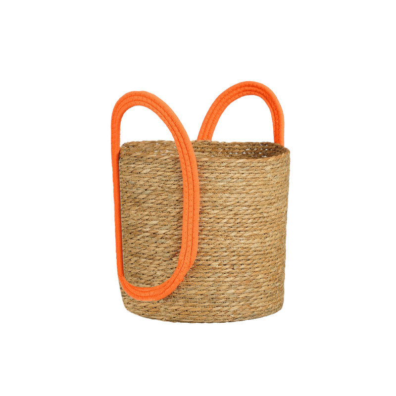 Panier rond en zostère, coloris orange - H. 29xD.