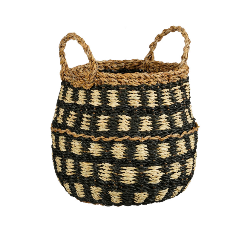 Panier rond Dustin, en zostère, coloris noir - H.