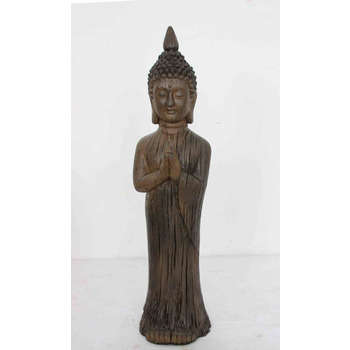 Bouddha debout avec bol en résine marron - H. 87 c