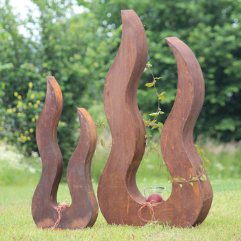 Flamme en acier corten cuivrée - H. 80 cm