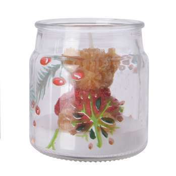 Bougie ourson dans verre décoré Noël