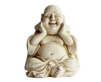 Statue bouddha joyeux en pierre reconstituée vieil