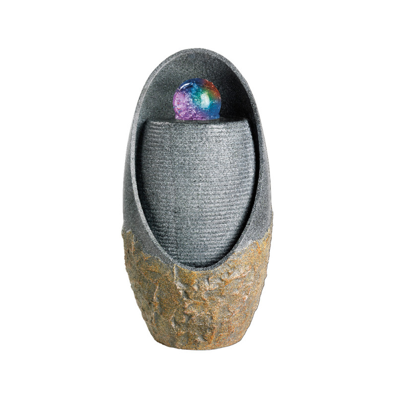 Fontaine LED boule en polyrésine, coloris gris - L