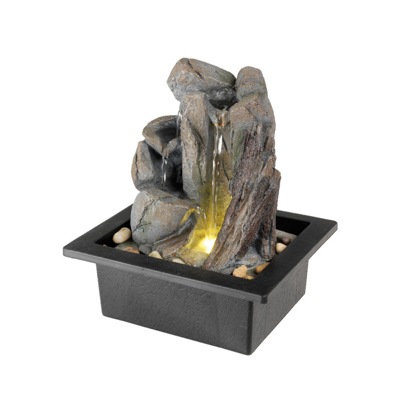 Fontaine LED roche en polyrésine, coloris gris - L
