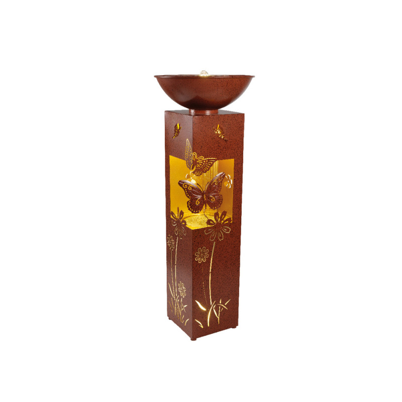 Fontaine LED piédestal avec vasque, coloris brun -