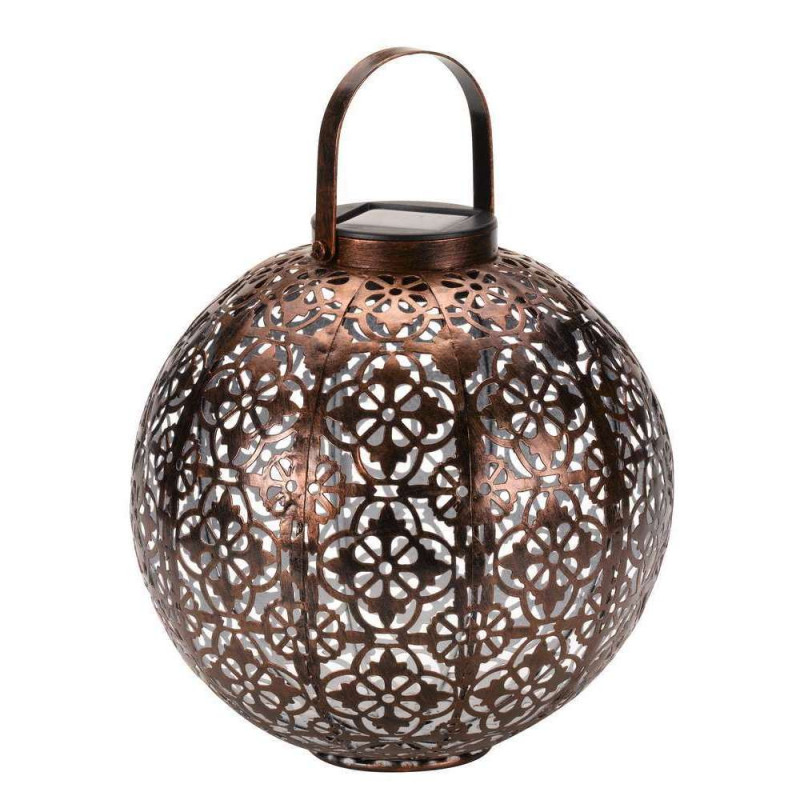 Lanterne solaire à poser Damasquette en fer bronze