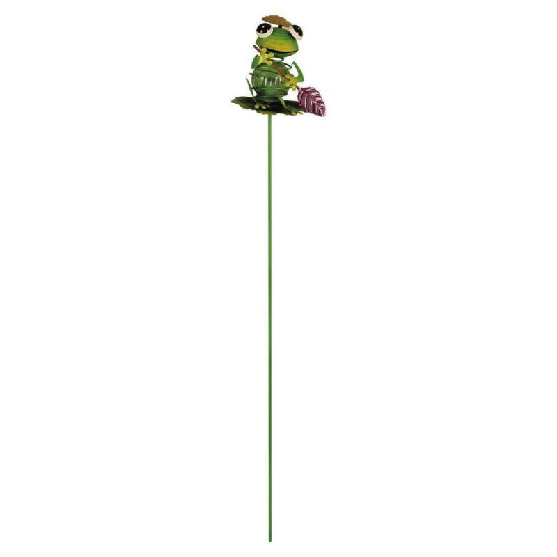 Lampe solaire Frog Stake sur pique en métal vert -