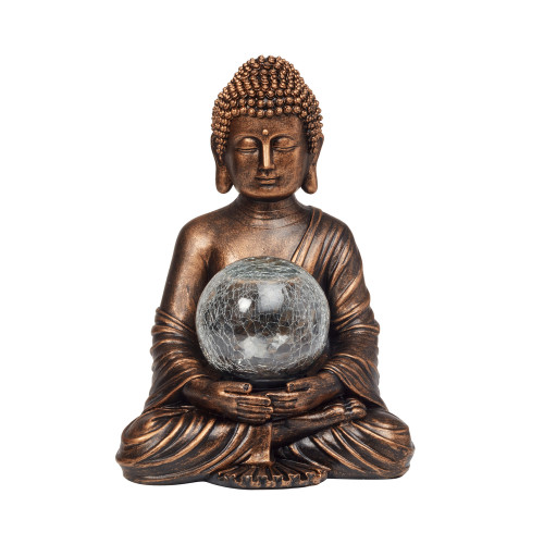 Buddha et globe solaire LED - H. 36,5cm