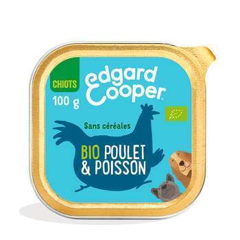 Barquette bio, chiot, poulet/poisson, 100gr