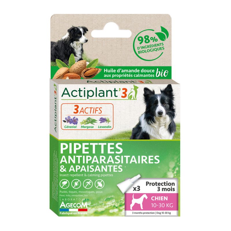 Pipettes antiparasitaire & apaisante chien (10-30