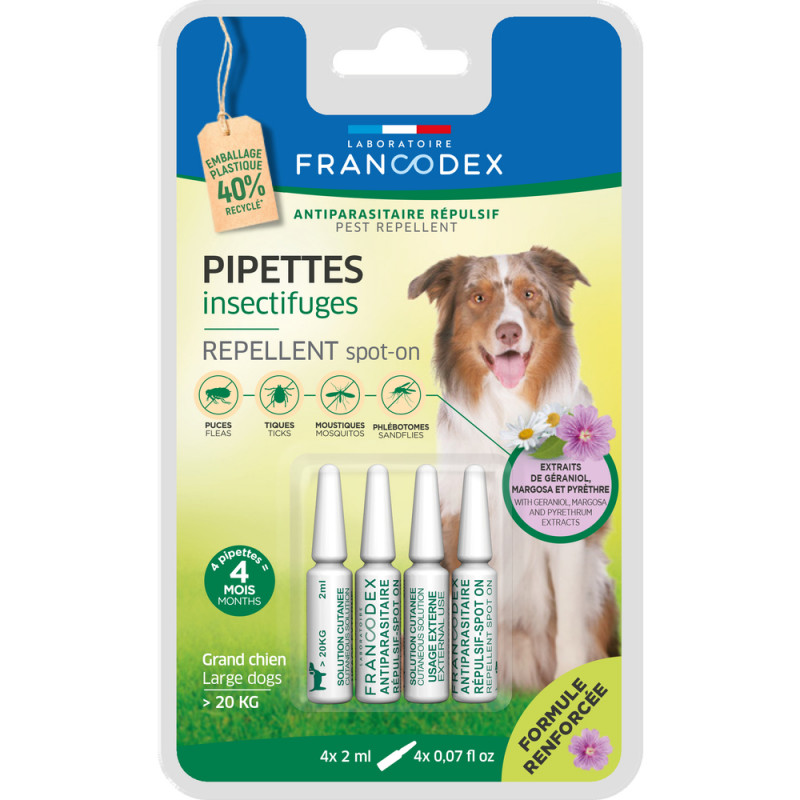 Pipettes insectifuges pour chien 20 kg x4