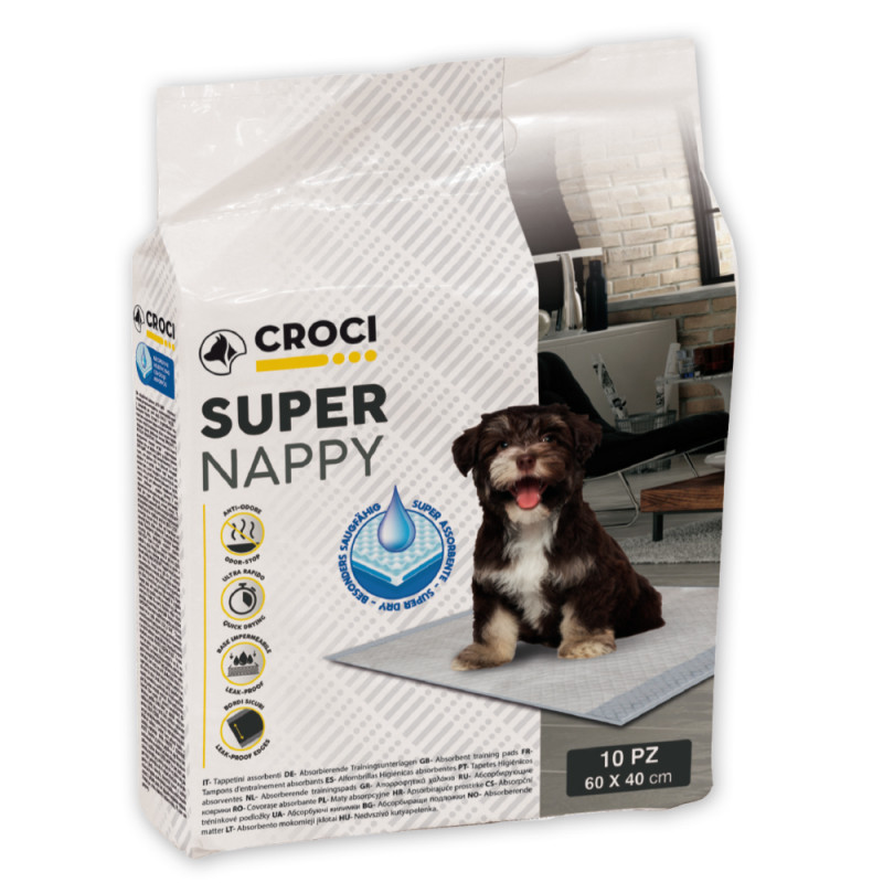 Tapis hygiénique super nappy pour chien 60x40 10 p