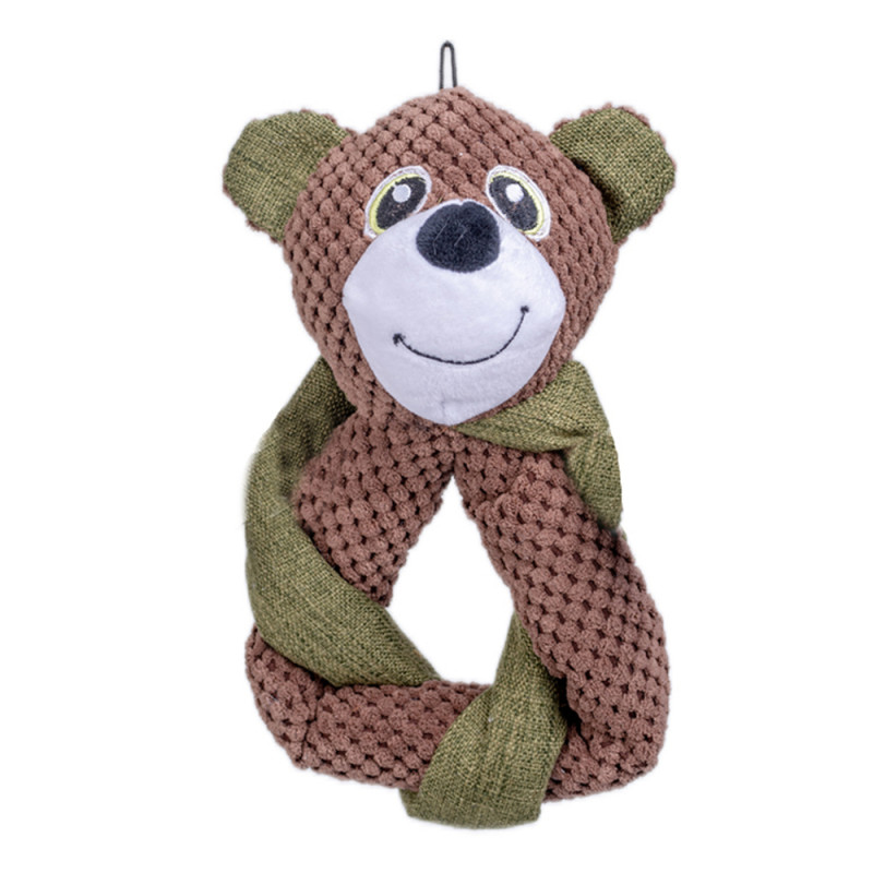 Jouet sonore pour chien : ours noué vert/marron -
