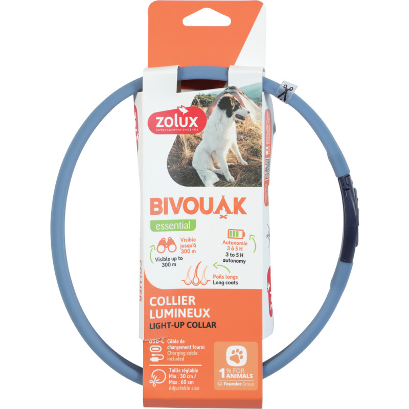 Collier lumineux pour chien à poils longs Bivouak,