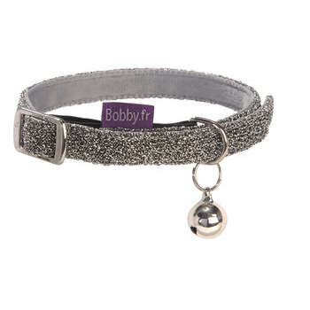Collier nylon chat Disco argent : Longueur 30 cm