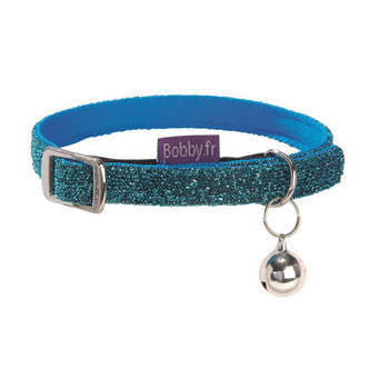 Collier nylon chat Disco bleu :Longueur 30 cm