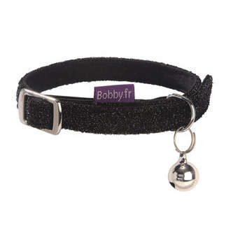 Collier nylon chat Disco noir :Longueur 30 cm