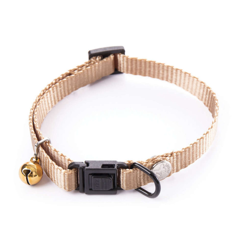 Collier beige réglable pour chat, en nylon