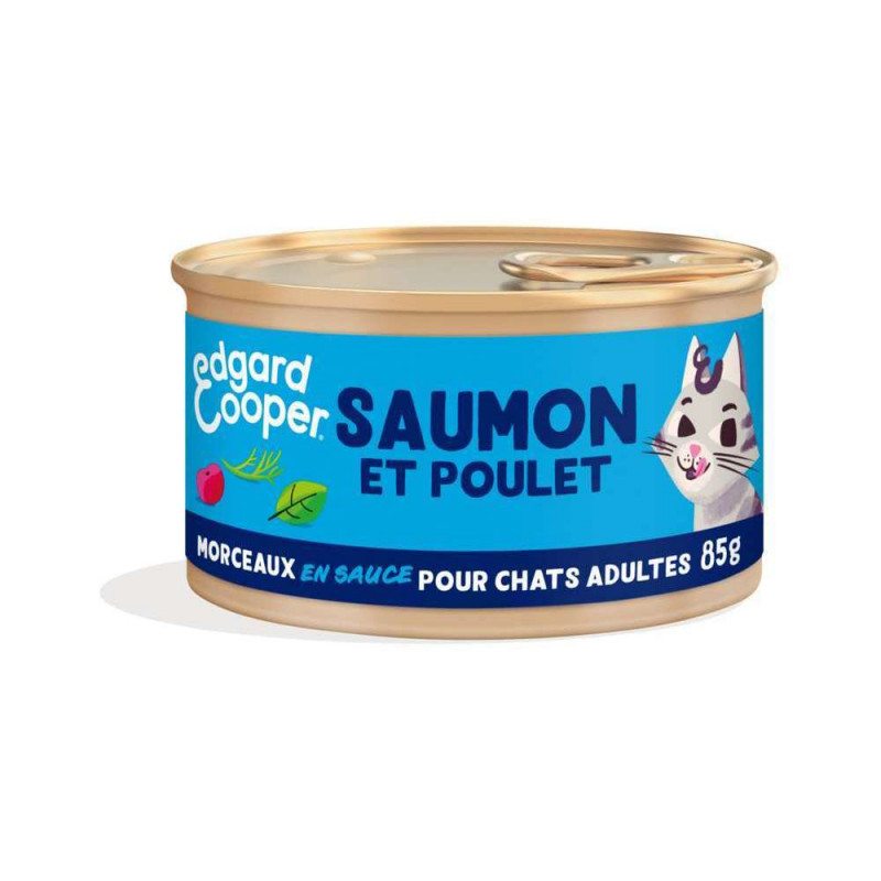 Morceaux saumon et poulet en sauce chats