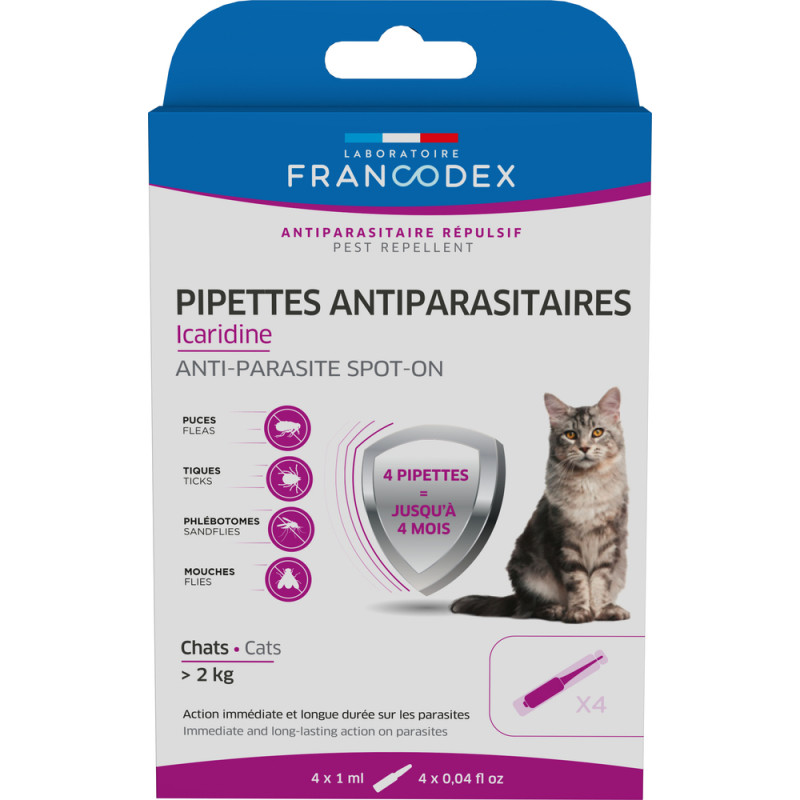 Pipettes Antiparasitaires Icaridine pour chat de p