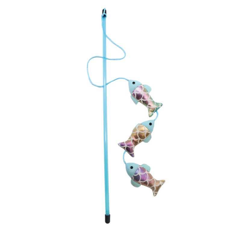 Jouet pour chat : canne à pêche avec poissons - L.