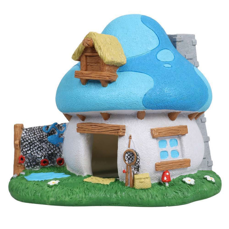 Décoration aquarium schtroumpfs forêt maison pêche