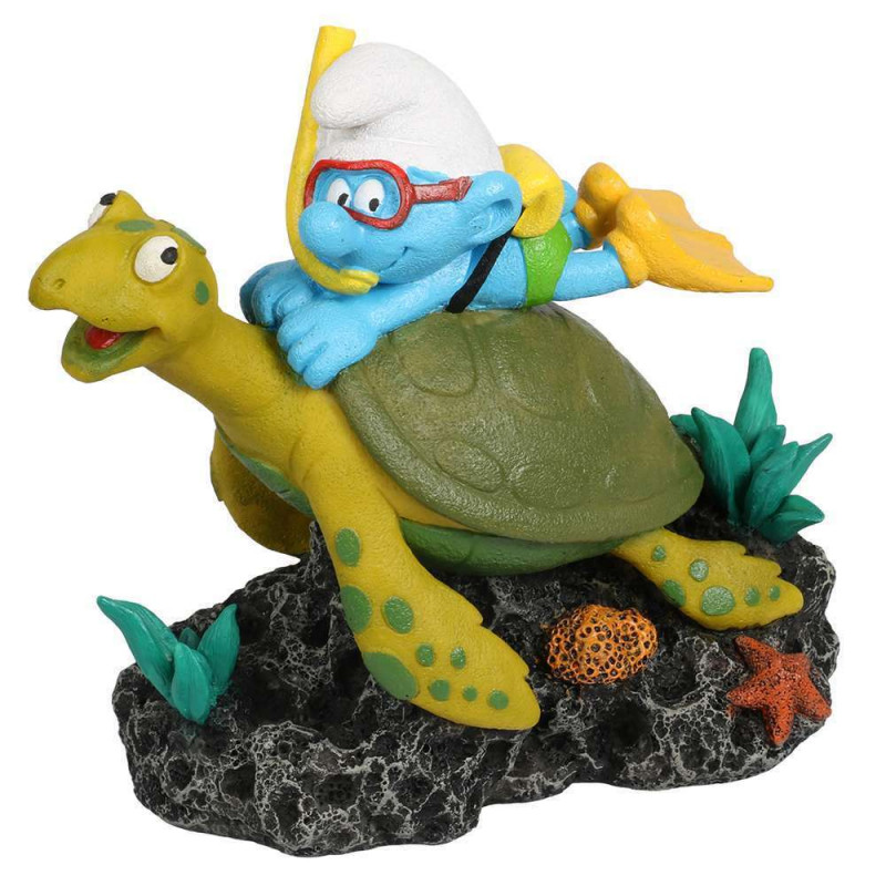 Décoration aquarium schtroumpf sous l`eau tortue 1