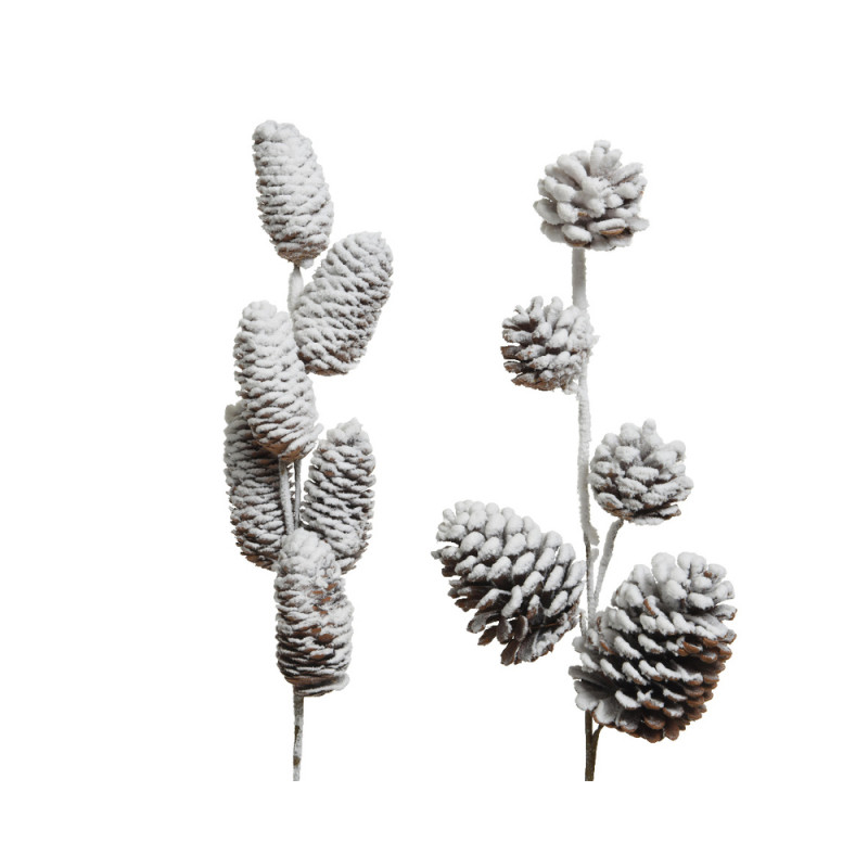 Tige Pommes de Pin enneigées - H. 60cm