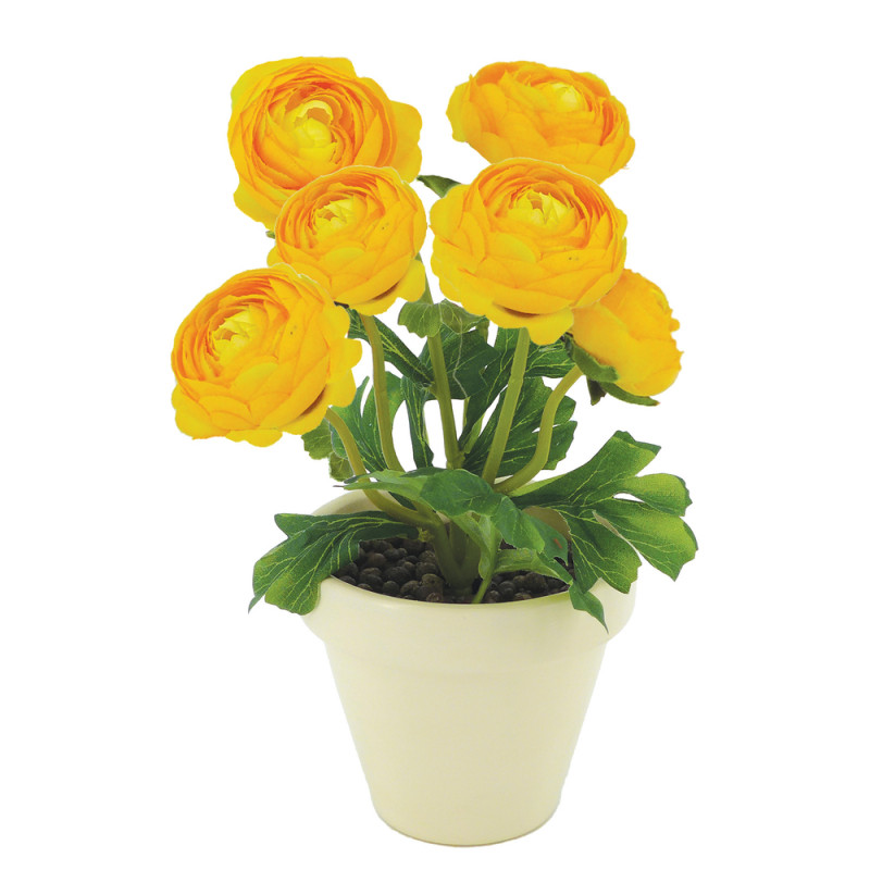 Fleurs artificielles - renoncules jaunes en pot te