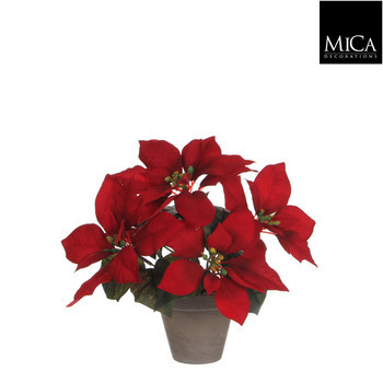 Poinsettia rouge artificiel H27cm, en pot D11,5cm