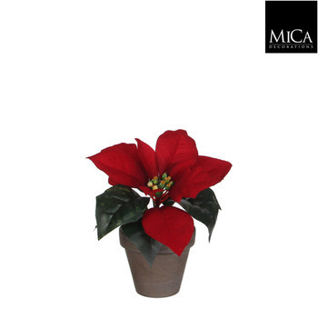 Poinsettia rouge artificiel H17cm, en pot D9cm
