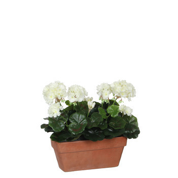 Jardinière artificielle géraniums blanc
