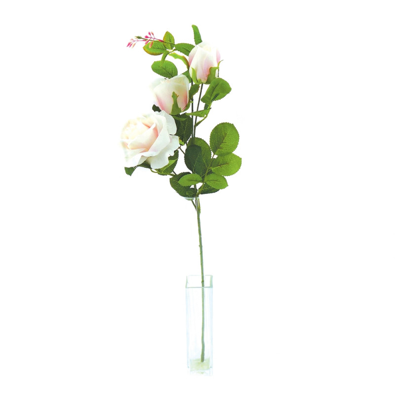 Fleur artificielle tige de rose coloris rose crème