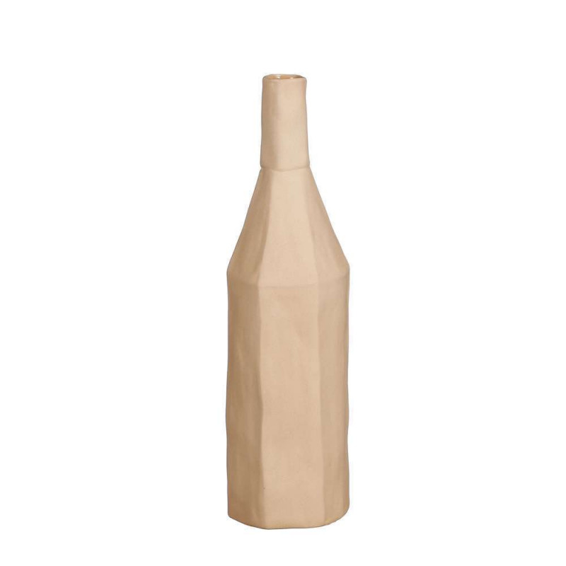 Vase Bouteille en poterie crème ou marron - H. 27c