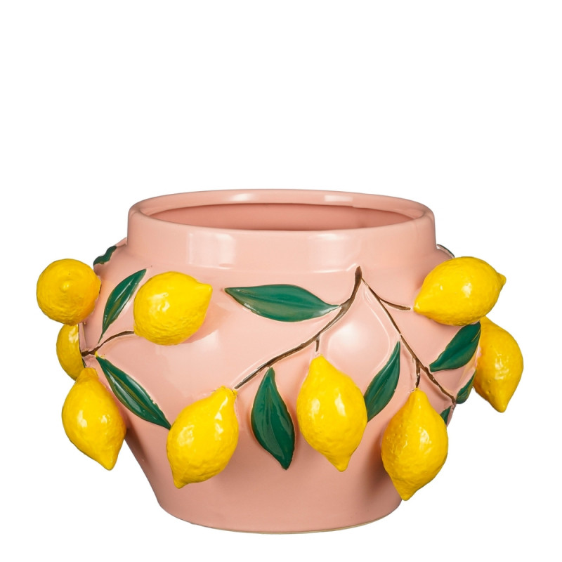 Pot Melika en céramique, coloris rose - H. 19xD. 2