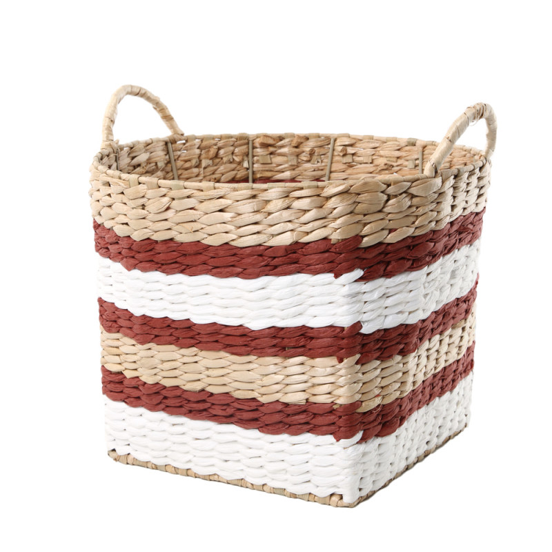 Panier en paille tressée Koss carré rouge - L. 33x
