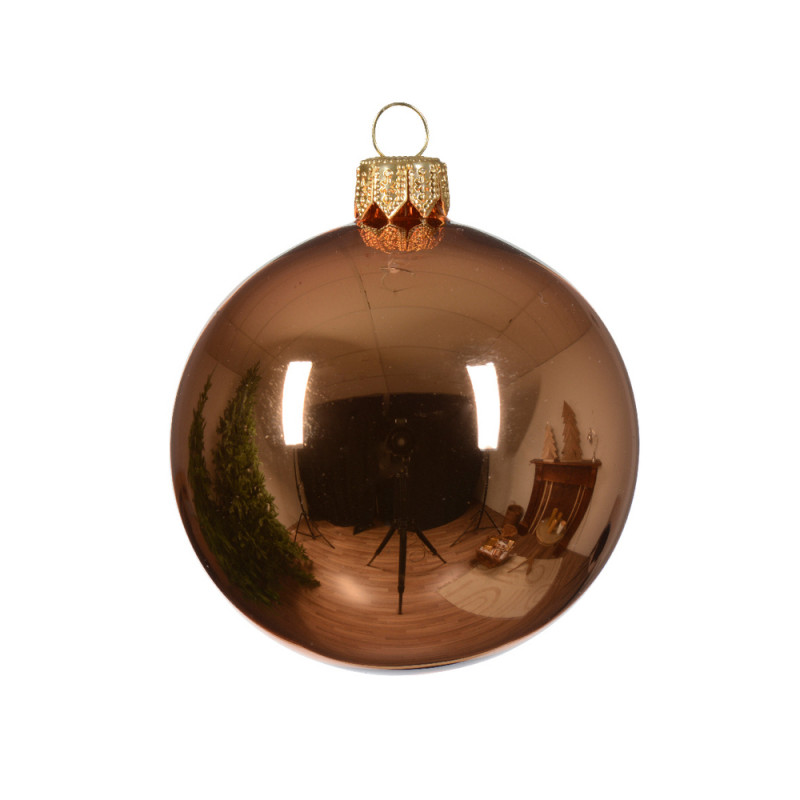 Boule de noël verre brillant cuivre rouge D 10 cm