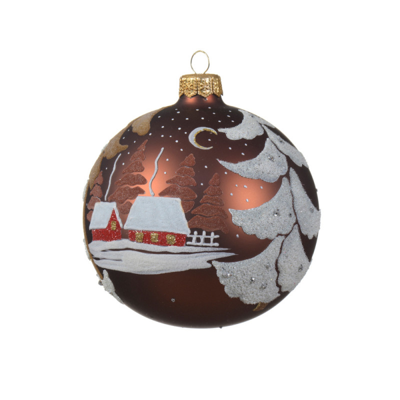 Boule de Noël en verre : village d'hiver, coloris