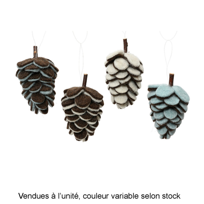 Suspension de Noël en laine : pomme de pin - H. 12