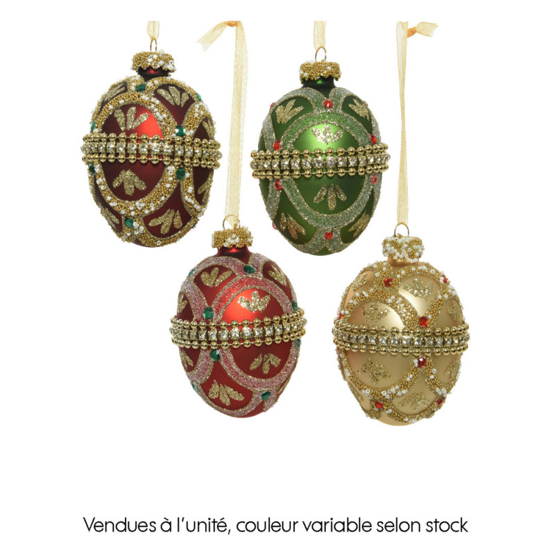 Suspension de Noël en verre : uf avec diamants et